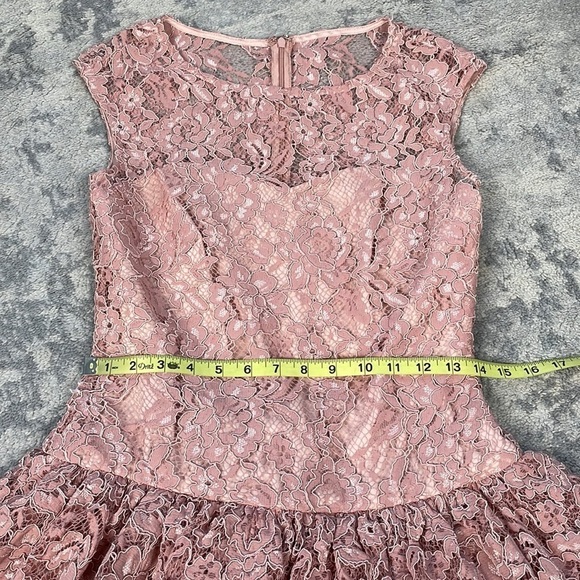 Marchesa Notte Blush Pink Lace Ruffle Tiered Mini Dress Drop Waist Sz 6 - Picture 7 of 13